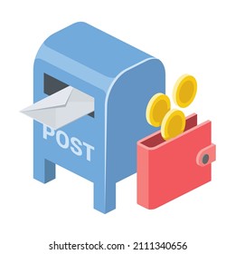 letter urn coin purse. Vector 3d line isometric, color web icons, new flat style. Creative design idea for infographics.