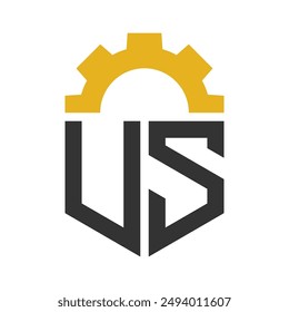 Letter US Gear Logo Design for Service Center, Repair, Factory, Industrial, Digital and Mechanical Business
