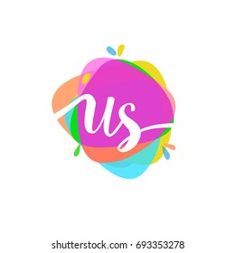 Letter US logo with colorful splash background, letter combination logo design for creative industry, web, business and company.