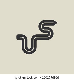 Letter US pencil shape logo design. Link icon in flat style isolated on grey background. Graphic alphabet symbol for your corporate business identity, website, app, UI. Arts logo design inspiration.