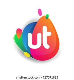Letter UT logo with colorful splash background, letter combination logo design for creative industry, web, business and company.