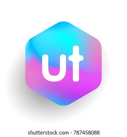 Letter UT logo in hexagon shape and colorful background, letter combination logo design for business and company identity.
