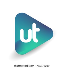 Letter UT logo in triangle shape and colorful background, letter combination logo design for business and company identity.
