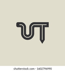 Letter UT pencil shape logo design. Link icon in flat style isolated on grey background. Graphic alphabet symbol for your corporate business identity, website, app, UI. Arts logo design inspiration.