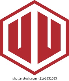 letter UU hexagon in red color logo