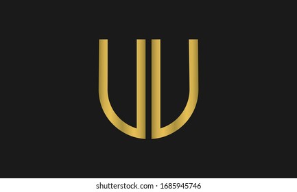 Letter UU monogram and shield sign combination. Line art logo design. Symbolizes reliability, safety, power, security.