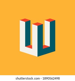 Letter UU W logo with 3d isometric effect. Vector illustration.