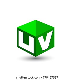Letter UV logo in hexagon shape and green background, cube logo with letter design for company identity.
