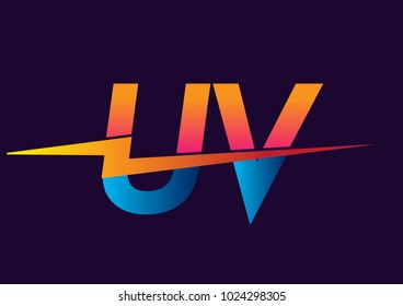 Letter UV logo with Lightning icon, letter combination Power Energy Logo design for Creative Power ideas, web, business and company.