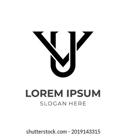 Buchstabe UV-Logo, Vektorgrafik mit schwarzem Flachstil