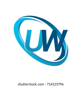 letter UW logotype design for company name colored blue swoosh. vector logo for business and company identity.