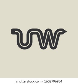 Letter UW pencil shape logo design. Link icon in flat style isolated on grey background. Graphic alphabet symbol for your corporate business identity, website, app, UI. Arts logo design inspiration.