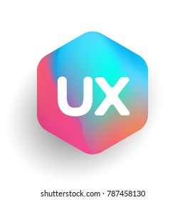 Letter UX logo in hexagon shape and colorful background, letter combination logo design for business and company identity.

