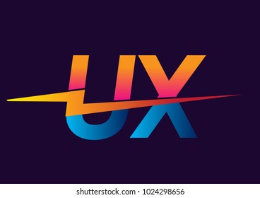 Letter UX logo with Lightning icon, letter combination Power Energy Logo design for Creative Power ideas, web, business and company.