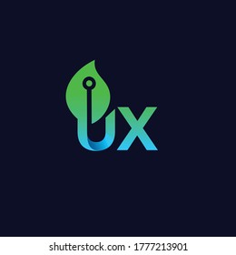 letter UX vector, leaf technology logo