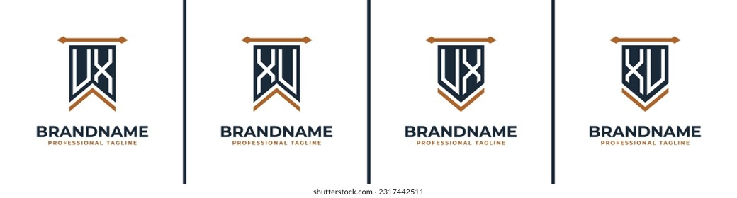 Letter UX and XU Pennant Flag Logo Set, Represent Victory. Suitable for any business with UX or XU initials.