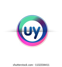 Letter UY logo with colorful circle, letter combination logo design with ring, circle object for creative industry, web, business and company.
