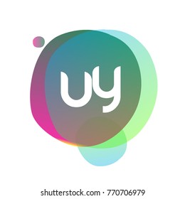 Letter UY logo with colorful splash background, letter combination logo design for creative industry, web, business and company.
