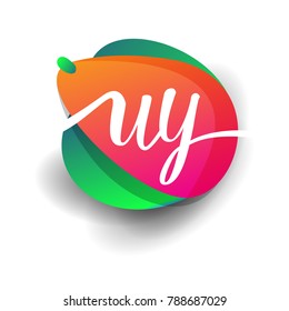 Letter UY logo with colorful splash background, letter combination logo design for creative industry, web, business and company.