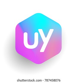 Letter UY logo in hexagon shape and colorful background, letter combination logo design for business and company identity.
