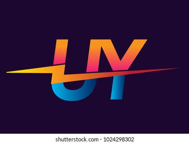 Letter UY logo with Lightning icon, letter combination Power Energy Logo design for Creative Power ideas, web, business and company.