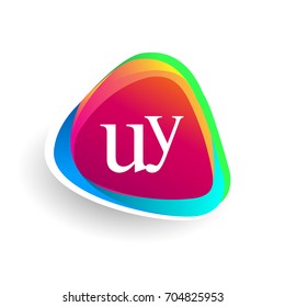 Letter UY logo in triangle shape and colorful background, letter combination logo design for company identity.