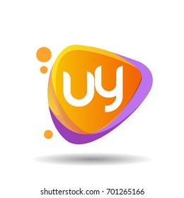Letter UY logo in triangle splash and colorful background, letter combination logo design for creative industry, web, business and company.