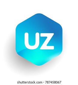 Letter UZ logo in hexagon shape and colorful background, letter combination logo design for business and company identity.
