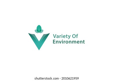 Letter V 3d blue color natural leaf business logo