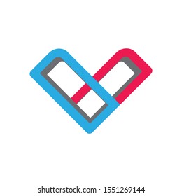 letter v 3d flat colorful logo vector