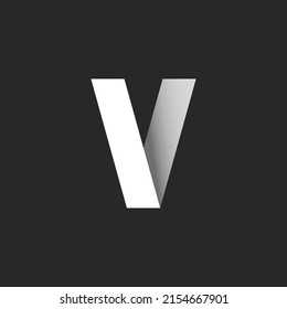 Letter V 3d logo striped bold font typographic design element, paper cut material design mockup, black and white gradient, creative identity Roman numeral 5 fashion boutique emblem.