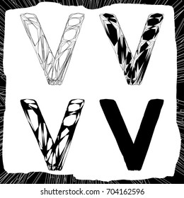 Letter V. 3d and silhouette constructive concept.