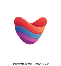 Letter V Abstract With Colorful Waves Logo Vector