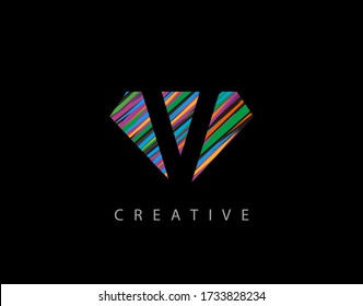 Letter V Abstract Diamond Logo. Creative V letter design with colorful Strips on diamond shapes.
