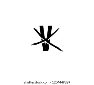 Letter V Abstract Grunge Stroke Cross Mark Logo