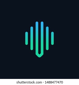 letter V abstract minimalistic sound music equalizer icon. Vector audio logotype. musical instrument, - vector