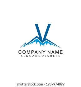Letter V with Abstract Mountain Logo Vector Template Design
