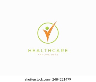 Letter V abstract people check logo design icon vector template.