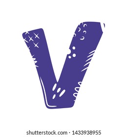 Letter V - abstract vector blue font with cut dots, stripes, lines, spots. Abc, alphabet isolated on white background. Perfect illustration for your design - print, poster, card, logo, label