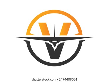 Letter V with Aerospace Travel Logo Concept design vector template