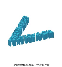 The letter V, in the alphabet broken 3d perspective isometric set blue color isolated on white background