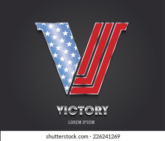 Letter V from alphabet in color of American flag