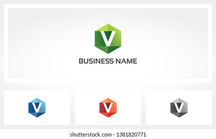 Letter V Alphabet Hexagon Logo