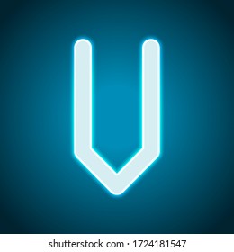 Letter V of alphabet, isolated outline symbol. Neon style. Light decoration icon. Bright electric symbol