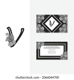 Letter V Alphabet Logo Flower and Leaves, plus Business Card Design Vector. Best use for Identity, Business, and Fashion Industry