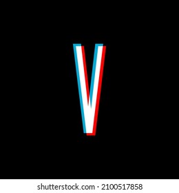 letter V of the alphabet on a black background. three dimension effect fonts. Blue red sign.