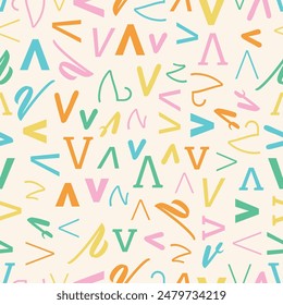 Letter V Alphabet seamless pattern playful decorative repeat backdrop background colorful decoration wrapping paper initial baby