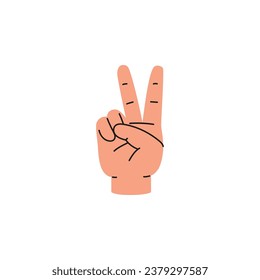 Letter V of American sign language alphabet flat style, vector illustration isolated on white background. Decorative design element. Communication with gestures