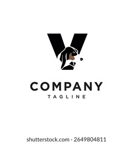 Letra V Ariege Hound Vector de icono de logotipo