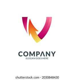 Concepto de diseño de logotipo creativo de letra V y flecha